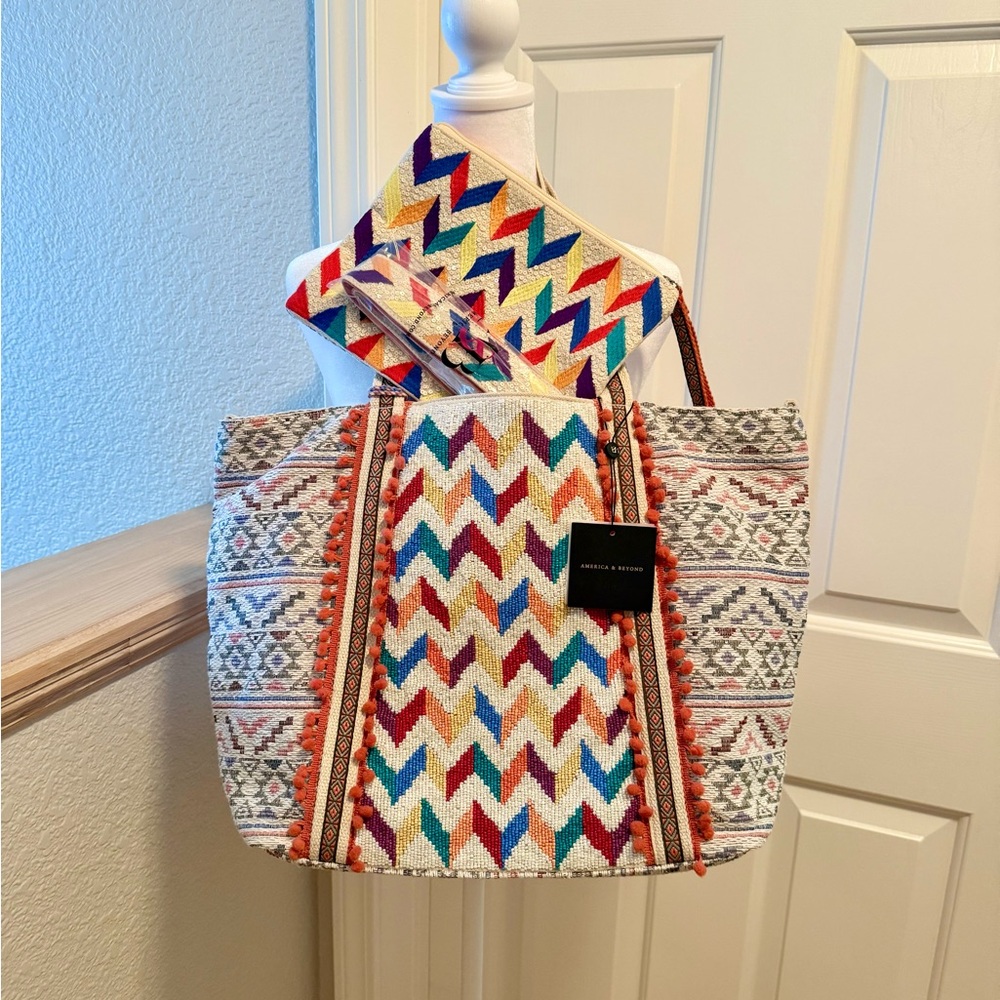 America & Beyond beaded & embroidered Tote and Clutch Set